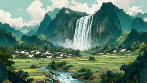 青山瀑布脚下小镇