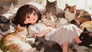 女孩和猫咪
