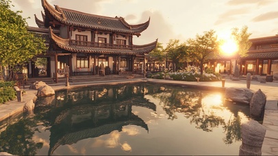 静谧古风唯美园林池塘