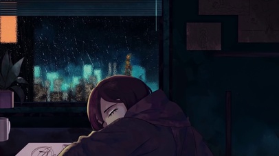 雨夜睡觉的女孩