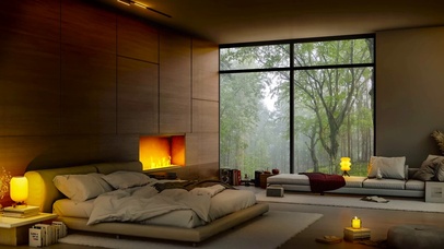 雨天树林温馨卧室