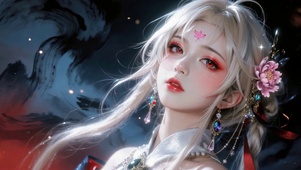 水墨风银发红妆纯欲治愈古风少女