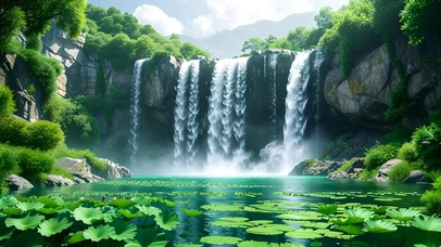 绿色护眼山水瀑布