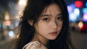 夜景氛围感清纯美女