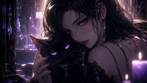 唯美美女与黑猫
