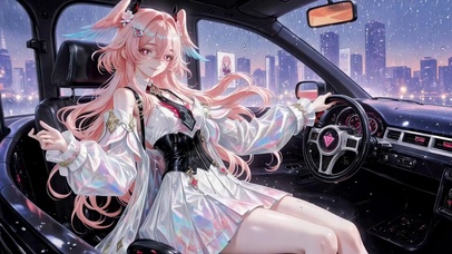 雨天车内粉发少女莉奈娅