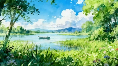 护眼绿景树木河流双屏