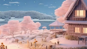 雪景树木房屋带鱼屏