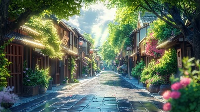 古风小镇宁静村庄道路