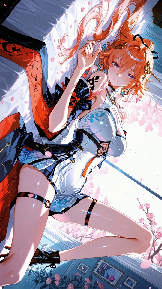 樱花窗边红发美少女
