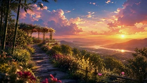 唯美山间日落治愈风景