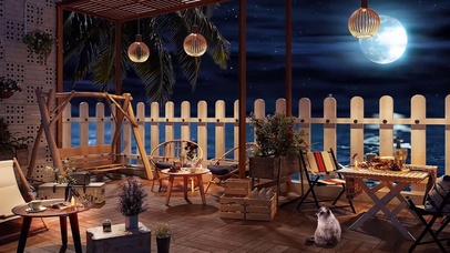 夜晚的海滩咖啡馆氛围