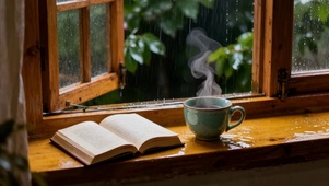 雨窗热咖与书的慵懒独处治愈慢享