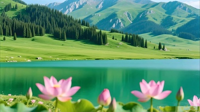 清新治愈山水荷花