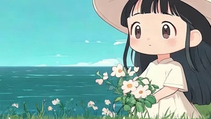 可爱女孩带鱼屏