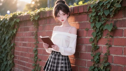 读书女孩户外