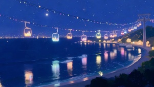 夜景海面空中缆车