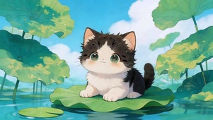 荷叶呆萌小猫