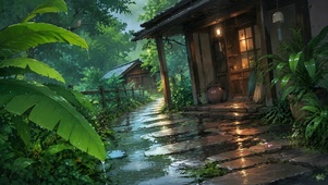 雨中乡间治愈小屋风景