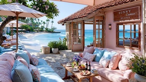 海边粉色小屋露台