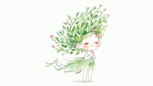 戴着花草女孩