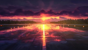 浪漫紫色晚霞飞机跑道