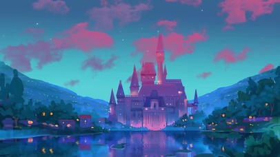 4K 唯美治愈水墨城堡小镇风景