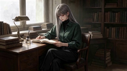 窗边阅读的美女