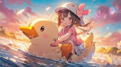 骑着鸭鸭的可爱小女孩