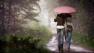 雨中散步情侣
