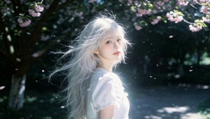 樱花下的白发少女