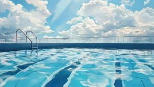 清凉夏日楼顶晴天水池