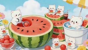 夏天一群萌宠吃西瓜