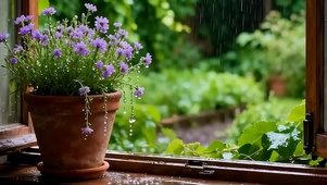 护眼雨天树木带鱼屏