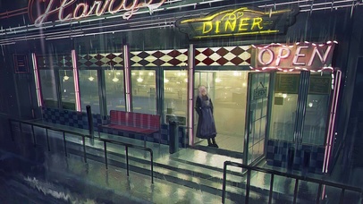 雨天店门口的少女