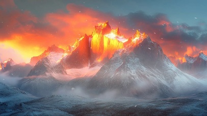 宏伟日出雪山风光