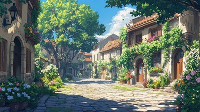 欧洲古镇清新夏日街道