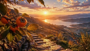 金色湖岸夕照