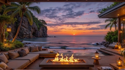 海边夕阳篝火