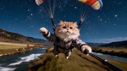 星空下跳伞的可爱橘猫