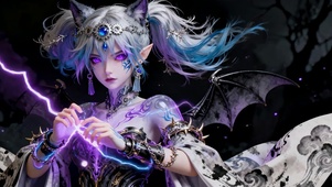 3D魔幻风雷电银发精灵狐耳少女
