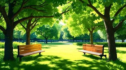 绿色护眼树荫长椅