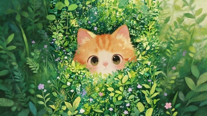鲜花草丛猫咪