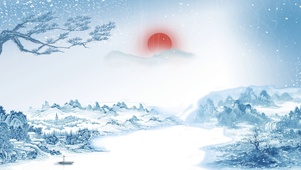 中国风冬天冬季下雪水墨蓝色