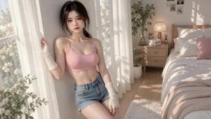 暖阳窗边的清纯美少女