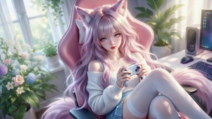 粉发狐耳电竞美少女