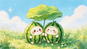 荷叶下小西瓜