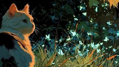 树丛中猫咪带鱼屏