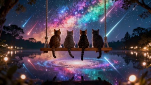 星际喵团秋千星河倒影的治愈奇幻