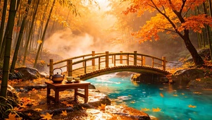 秋林雨景